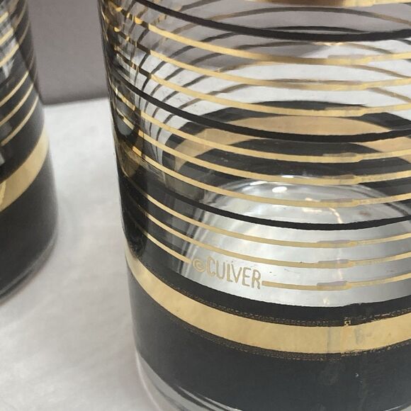 Culver Black Gold Collins Glasses Tumblers set of 4 MCM Mid Century Modern 22k - Picture 3 of 4